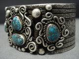 Amazing Vintage Native American Jewelry Navajo Sterling Silver Turquoise Heavy 118 Gram Bracelet Old-Nativo Arts