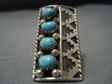 Amazing Vintage Native American Jewelry Navajo Sterling Silver Turquoise Rug Ring Old Jewelry-Nativo Arts