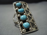 Amazing Vintage Native American Jewelry Navajo Sterling Silver Turquoise Rug Ring Old Jewelry-Nativo Arts
