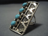 Amazing Vintage Native American Jewelry Navajo Sterling Silver Turquoise Rug Ring Old Jewelry-Nativo Arts