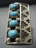 Amazing Vintage Native American Jewelry Navajo Sterling Silver Turquoise Rug Ring Old Jewelry-Nativo Arts