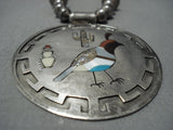 Amazing Vintage Native American Jewelry Navajo Turquoise Inlaid Stacey Garcia Sterling Silver Necklace-Nativo Arts