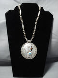 Amazing Vintage Native American Jewelry Navajo Turquoise Inlaid Stacey Garcia Sterling Silver Necklace-Nativo Arts