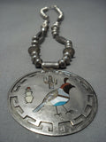 Amazing Vintage Native American Jewelry Navajo Turquoise Inlaid Stacey Garcia Sterling Silver Necklace-Nativo Arts