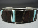 Amazing Vintage Native American Jewelry Navajo Turquoise Ironwood Trapezoid Sterling Silver Bracelet-Nativo Arts
