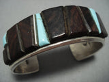 Amazing Vintage Native American Jewelry Navajo Turquoise Ironwood Trapezoid Sterling Silver Bracelet-Nativo Arts