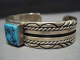 Amazing Vintage Native American Jewelry Navajo Turquoise Sky Blue Sterling Silver Benally Bracelet-Nativo Arts
