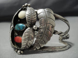 Amazing Vintage Native American Jewelry Navajo Turquoise Sterling Silver Leaf Bracelet Cuff Old-Nativo Arts