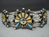 Amazing Vintage Native American Jewelry Zuni 'Triple Kachina'' Turquoise Sterling Silver Bracelet Old-Nativo Arts