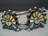 Amazing Vintage Native American Jewelry Zuni 'Triple Kachina'' Turquoise Sterling Silver Bracelet Old-Nativo Arts