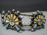 Amazing Vintage Native American Jewelry Zuni 'Triple Kachina'' Turquoise Sterling Silver Bracelet Old-Nativo Arts