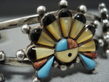 Amazing Vintage Native American Jewelry Zuni 'Triple Kachina'' Turquoise Sterling Silver Bracelet Old-Nativo Arts