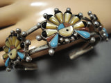 Amazing Vintage Native American Jewelry Zuni 'Triple Kachina'' Turquoise Sterling Silver Bracelet Old-Nativo Arts