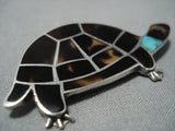 Amazing Vintage Native American Jewelry Zuni Turquoise Inlay Heishi Sterling Silver Turtle Pin Old-Nativo Arts