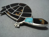 Amazing Vintage Native American Jewelry Zuni Turquoise Inlay Heishi Sterling Silver Turtle Pin Old-Nativo Arts