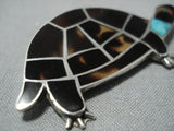 Amazing Vintage Native American Jewelry Zuni Turquoise Inlay Heishi Sterling Silver Turtle Pin Old-Nativo Arts