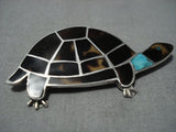 Amazing Vintage Native American Jewelry Zuni Turquoise Inlay Heishi Sterling Silver Turtle Pin Old-Nativo Arts