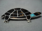 Amazing Vintage Native American Jewelry Zuni Turquoise Inlay Heishi Sterling Silver Turtle Pin Old-Nativo Arts