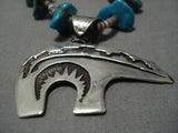 Amazing Vintage Native American Navajo Bear Royston Turquoise Sterling Silver Necklace Old-Nativo Arts