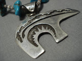 Amazing Vintage Native American Navajo Bear Royston Turquoise Sterling Silver Necklace Old-Nativo Arts