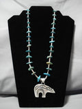 Amazing Vintage Native American Navajo Bear Royston Turquoise Sterling Silver Necklace Old-Nativo Arts