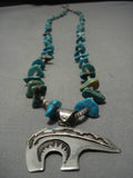 Amazing Vintage Native American Navajo Bear Royston Turquoise Sterling Silver Necklace Old-Nativo Arts