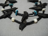 Amazing Vintage Native American Navajo Bird Fetish Turquoise Sterling Silver Necklace Old-Nativo Arts
