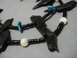 Amazing Vintage Native American Navajo Bird Fetish Turquoise Sterling Silver Necklace Old-Nativo Arts