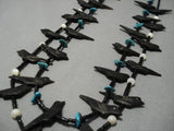 Amazing Vintage Native American Navajo Bird Fetish Turquoise Sterling Silver Necklace Old-Nativo Arts