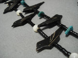 Amazing Vintage Native American Navajo Bird Fetish Turquoise Sterling Silver Necklace Old-Nativo Arts