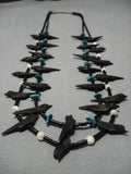 Amazing Vintage Native American Navajo Bird Fetish Turquoise Sterling Silver Necklace Old-Nativo Arts