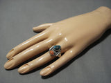 Amazing Vintage Native American Navajo Bisbee Turquoise Coral Sterling Silver Ring Old-Nativo Arts