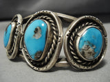 Amazing Vintage Native American Navajo Blue Gem Turquoise Sterling Silver Bracelet Old-Nativo Arts