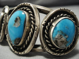 Amazing Vintage Native American Navajo Blue Gem Turquoise Sterling Silver Bracelet Old-Nativo Arts