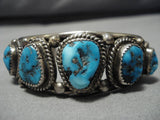 Amazing Vintage Native American Navajo Deep Blue Turquoise Sterling Silver Bracelet Old-Nativo Arts