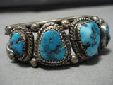 Amazing Vintage Native American Navajo Deep Blue Turquoise Sterling Silver Bracelet Old-Nativo Arts