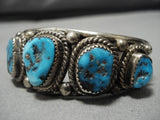 Amazing Vintage Native American Navajo Deep Blue Turquoise Sterling Silver Bracelet Old-Nativo Arts