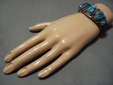 Amazing Vintage Native American Navajo Deep Blue Turquoise Sterling Silver Bracelet Old-Nativo Arts