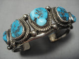 Amazing Vintage Native American Navajo Deep Blue Turquoise Sterling Silver Bracelet Old-Nativo Arts