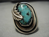 Amazing Vintage Native American Navajo Gilbert Turquoise Sterling Silver Leaf Ring-Nativo Arts