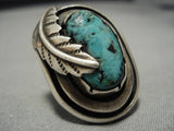 Amazing Vintage Native American Navajo Gilbert Turquoise Sterling Silver Leaf Ring-Nativo Arts