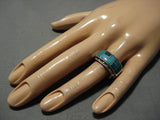 Amazing Vintage Native American Navajo Inlaid Turquoise Sterling Silver Ring Old-Nativo Arts