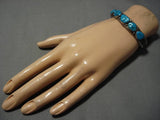 Amazing Vintage Native American Navajo Silver Floral Turquoise Sterling Silver Bracelet Old-Nativo Arts