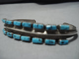Amazing Vintage Native American Navajo Squared Turquoise Sterling Silver Native Bracelet Old-Nativo Arts