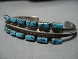 Amazing Vintage Native American Navajo Squared Turquoise Sterling Silver Native Bracelet Old-Nativo Arts