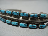 Amazing Vintage Native American Navajo Squared Turquoise Sterling Silver Native Bracelet Old-Nativo Arts