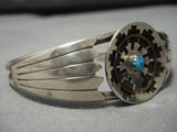 Amazing Vintage Native American Navajo Sterling Silver Basket Turquoise Bracelet Old-Nativo Arts