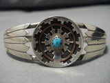 Amazing Vintage Native American Navajo Sterling Silver Basket Turquoise Bracelet Old-Nativo Arts