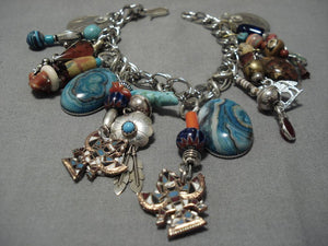 Amazing Vintage Native American Navajo Sterling Silver Kachina Charm Bracelet Old-Nativo Arts