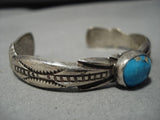 Amazing Vintage Native American Navajo Thick Sterling Silver Blue Gem Turquoise Bracelet Old-Nativo Arts